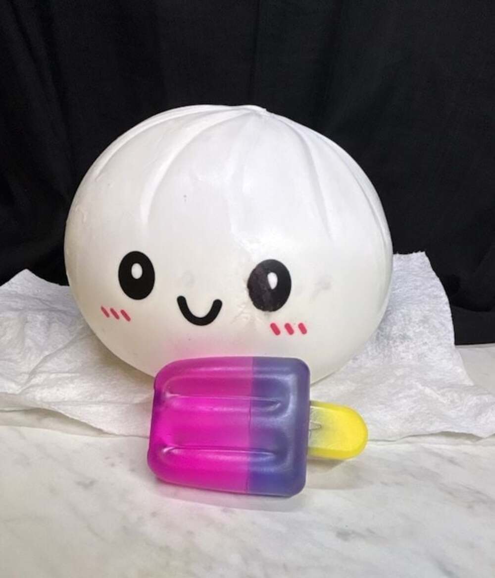 Cute Squishy Dumpling Bao Bun Stress Relief Toy with a free Popsicle squishy bot